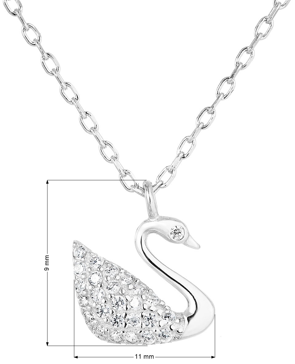 Strieborný náhrdelník so zirkónom biela labuť 12032.1