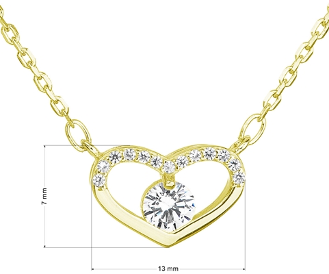 Pozlátený strieborný náhrdelník so zirkónom biele srdce 12008.1 Au plating
