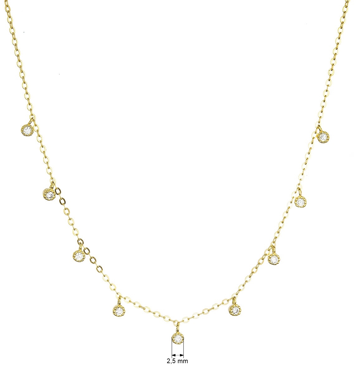 Pozlátený strieborný náhrdelník s 9 malými okrúhlymi zirkonmi 12056.1. crystal Au plating