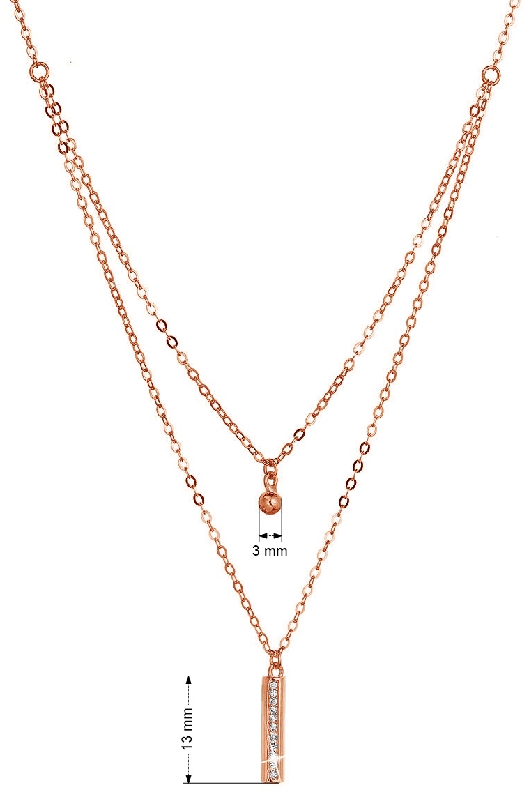 Pozlátený strieborný ROSE náhrdelník gulička a úzky obdĺžnik so zirkónmi biely 12057.1 crystal