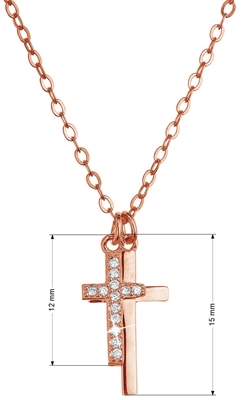 Pozlátený strieborný ROSE náhrdelník dva malé krížiky a biele zirkóny 12059.1 crystal
