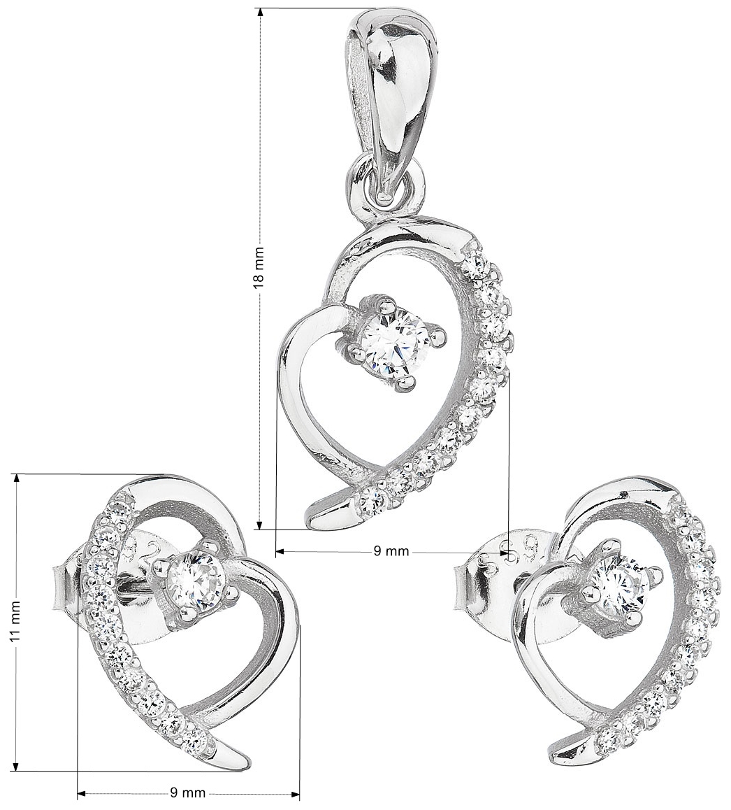 Sada šperkov so zirkónom náušnice a prívesok biele srdce 19003.1