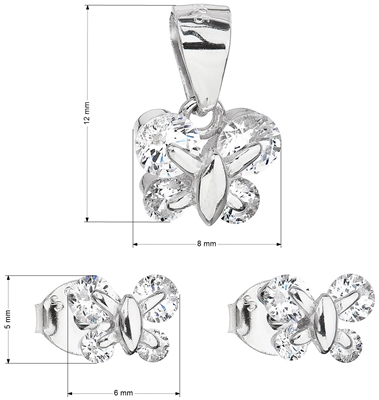 Sada šperkov so zirkónom náušnice a prívesok biely motýľ 19005.1