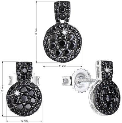 Sada šperkov so zirkónom náušnice a privesok čierne okrúhle 19024.3