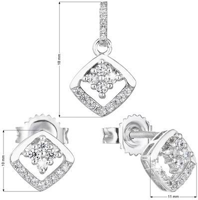 Sada šperkov so zirkónom náušnice a privesok biely kosoštvorec 19025.1