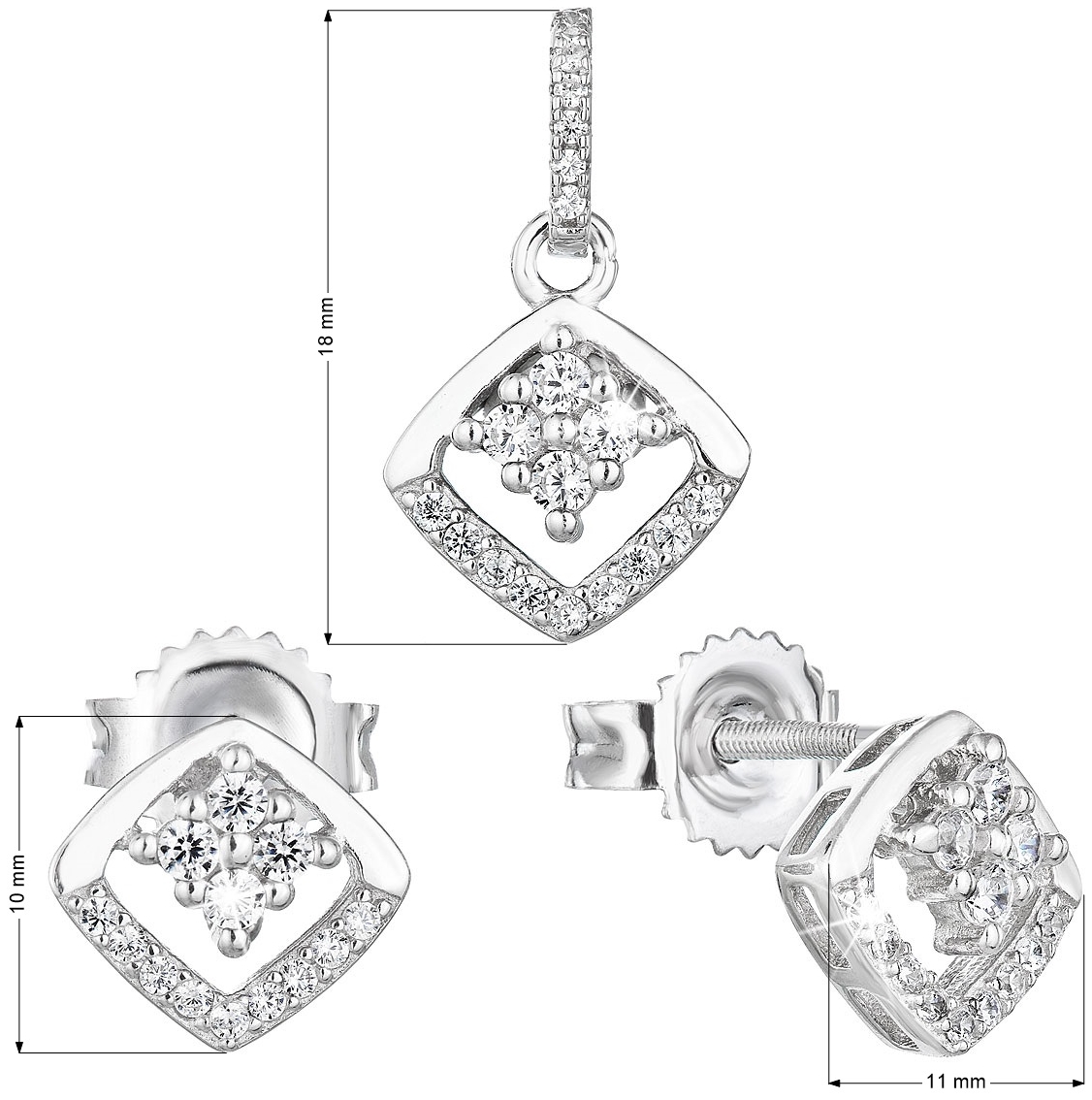 Sada šperkov so zirkónom náušnice a privesok biely kosoštvorec 19025.1