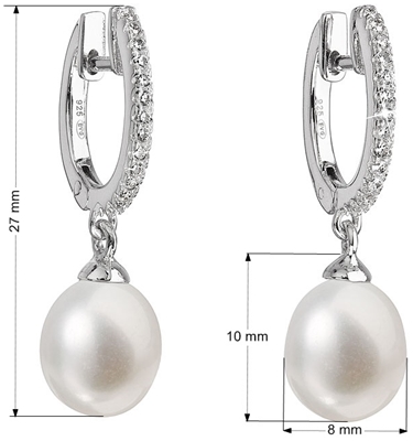 Strieborné náušnice visiace s bielou riečnou perlou 21002.1