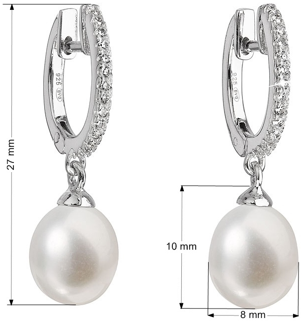 Strieborné náušnice visiace s bielou riečnou perlou 21002.1