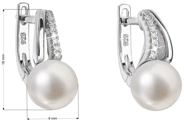Strieborné náušnice visiace s bielou riečnou perlou 21025.1