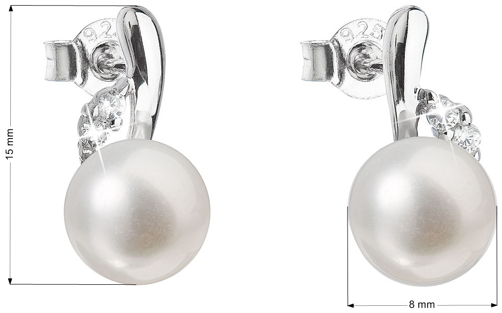 Strieborné náušnice visiace s bielou riečnou perlou 21029.1