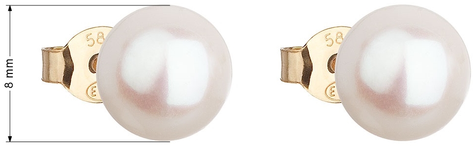 Zlaté 14 karátové náušnice kôstky s bielou riečnou perlou 921042.1