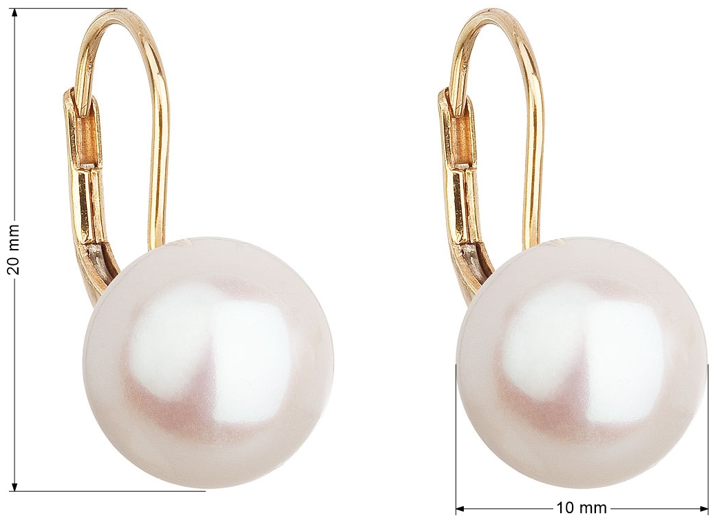 Zlaté 14 karátové náušnice visacie s bielou riečnou perlou 921010.1