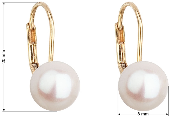 Zlaté 14 karátové náušnice visacie s bielou riečnou perlou 921009.1