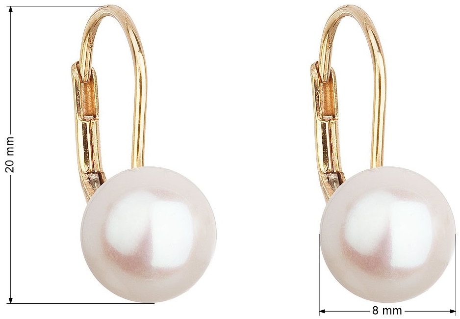 Zlaté 14 karátové náušnice visacie s bielou riečnou perlou 921009.1