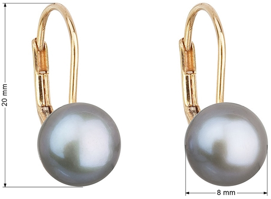 Zlaté 14 karátové náušnice visacie s šedou riečnou perlou 921009.3