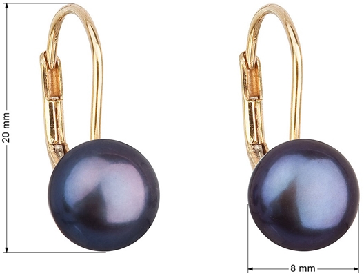 Zlaté 14 karátové náušnice visacie s peacock riečnou perlou 921009.3