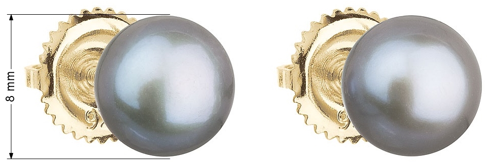 Zlaté 14 karátové náušnice kôstky so šedou riečnou perlou 921004.3