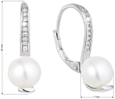 Strieborné náušnice visiace s bielou riečnou perlou 21061.1
