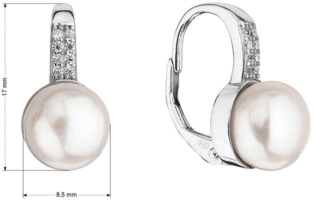 Strieborné náušnice visiace s bielou riečnou perlou 21069.1