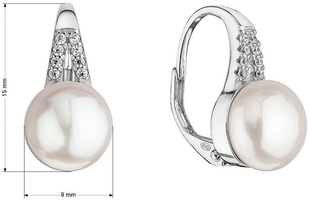 Strieborné náušnice visiace s bielou riečnou perlou 21070.1