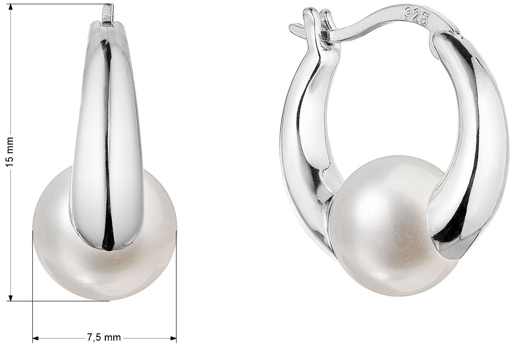 Strieborné náušnice kruhy s riečnou perlou biele 21085.1