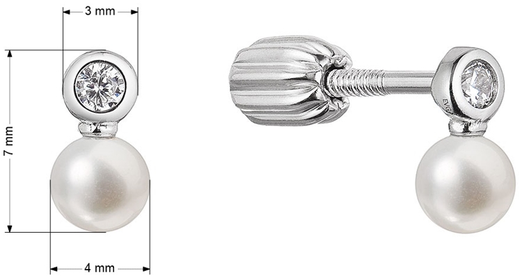 Strieborné náušnice kôstky s malinkým zirkónom a drobnou riečnou perličkou 21088.1B