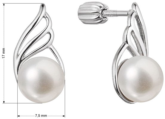 Strieborné náušnice kôstky s riečnou perlou biele 21093.1B