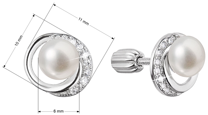 Strieborné náušnice kôstky s guľatou riečnou perlou a zirkónmi 21098.1B