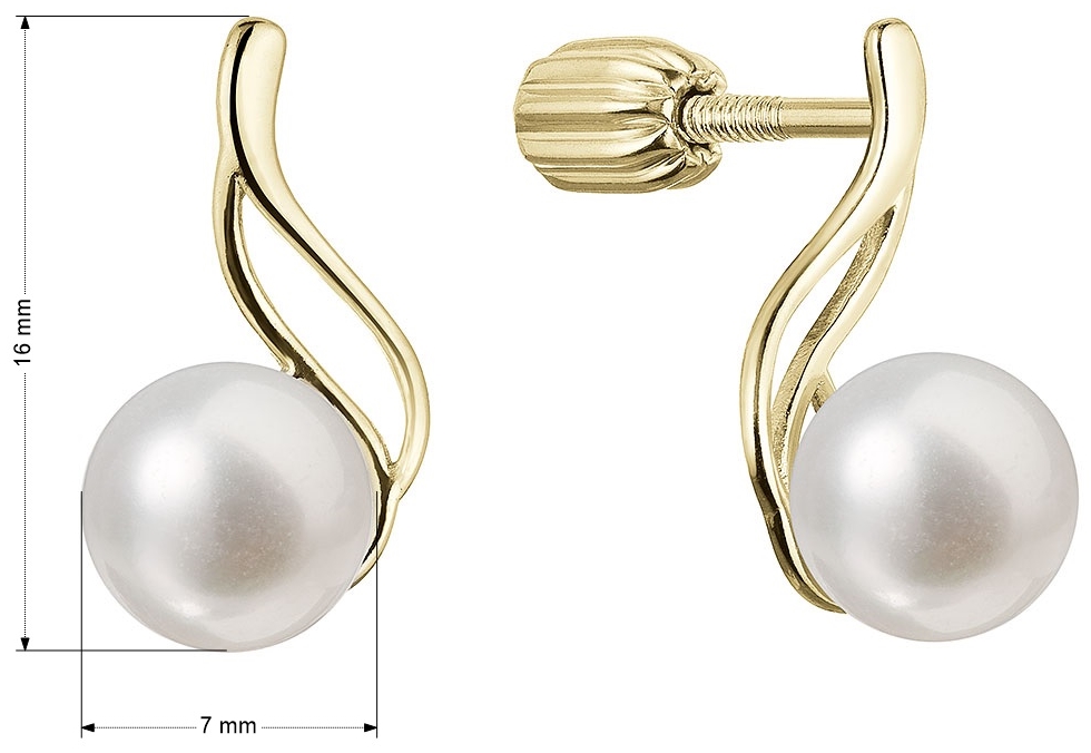 Pozlátené strieborné náušnice kôstky s riečnou perlou biela 21102.1B Au plating