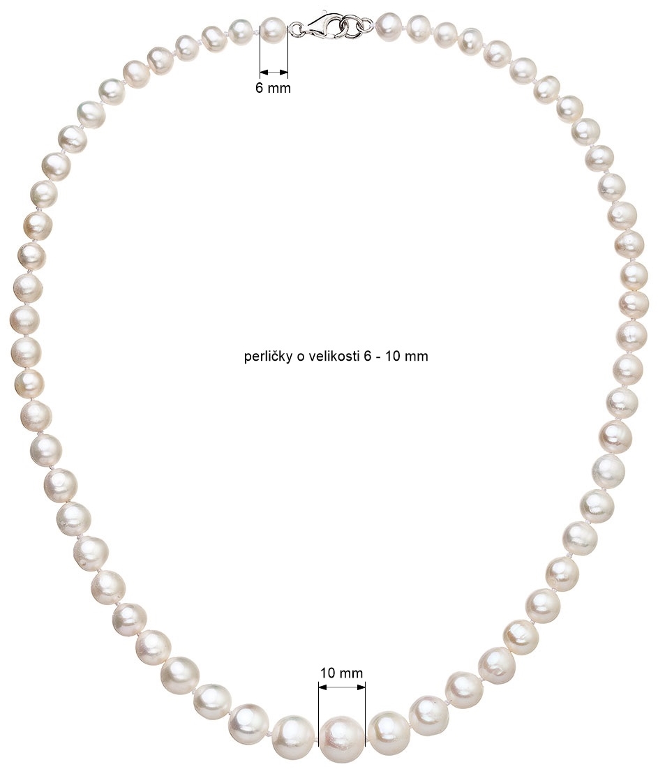 Perlový náhrdelník z odstupňovaných pravých riečnych periel biely 22040.1