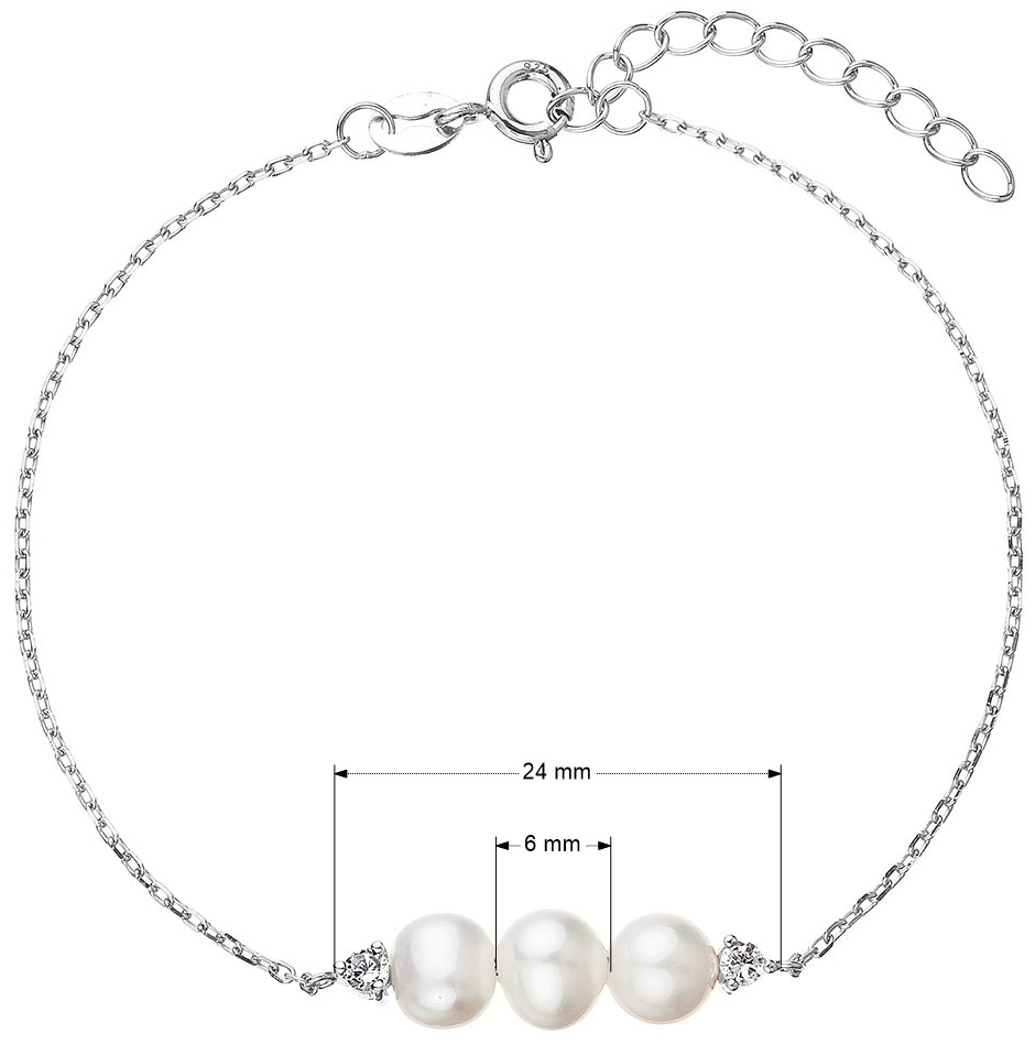 Strieborný náramok retiazka s tromi riečnymi perlami a zirkónmi 23018.1