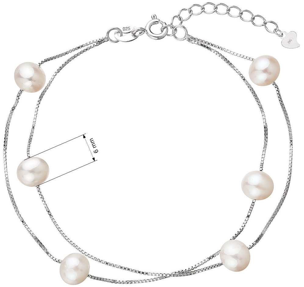 Strieborný náramok dvojitá retiazka s riečnymi perlami po obvode 23022.1