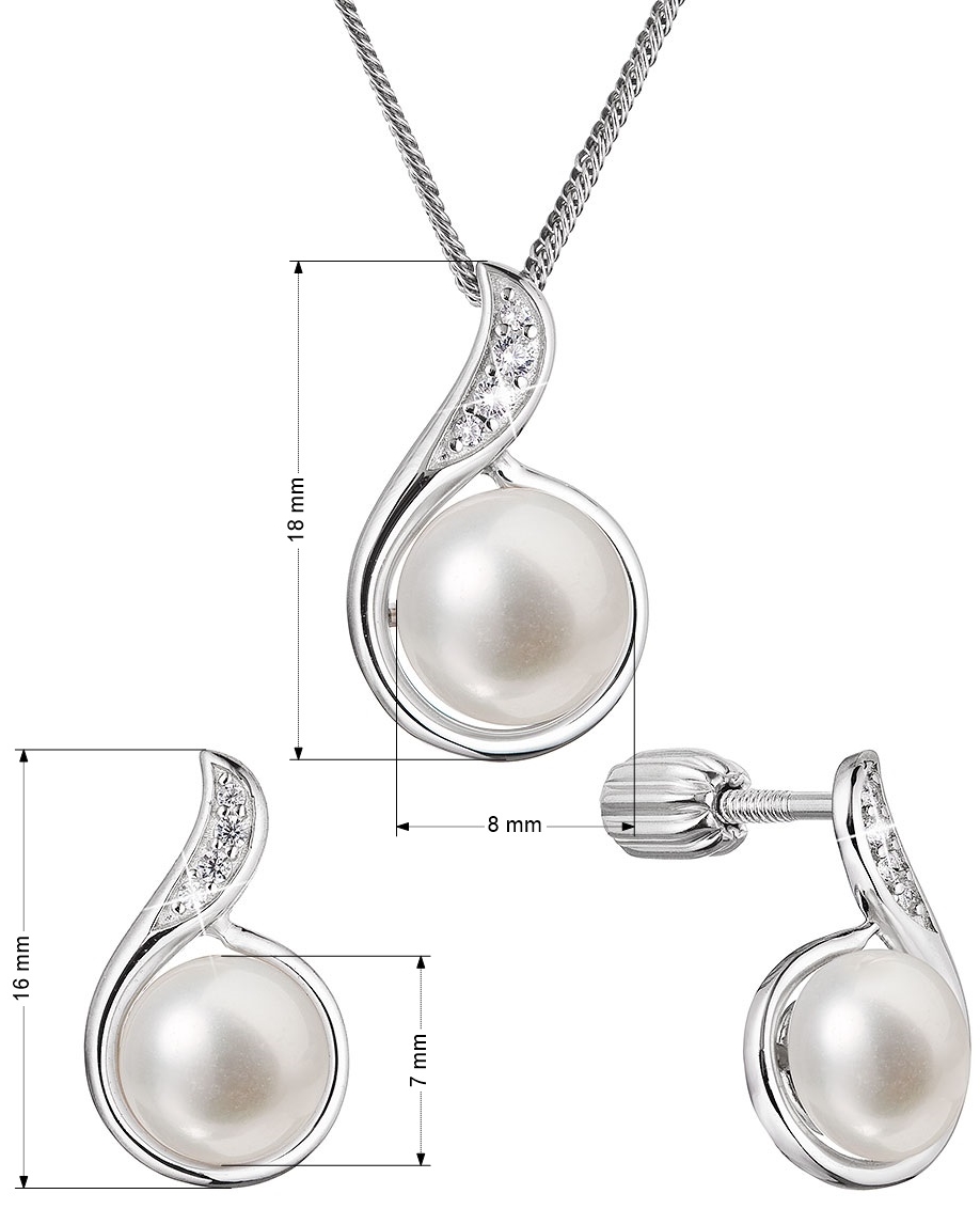 Perlová súprava slzička s riečnou perlou a zirkónmi biela 29050.1B