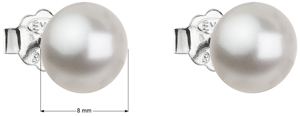 Strieborné náušnice kôstka s perlou Swarovski biele okrúhle 31142.1