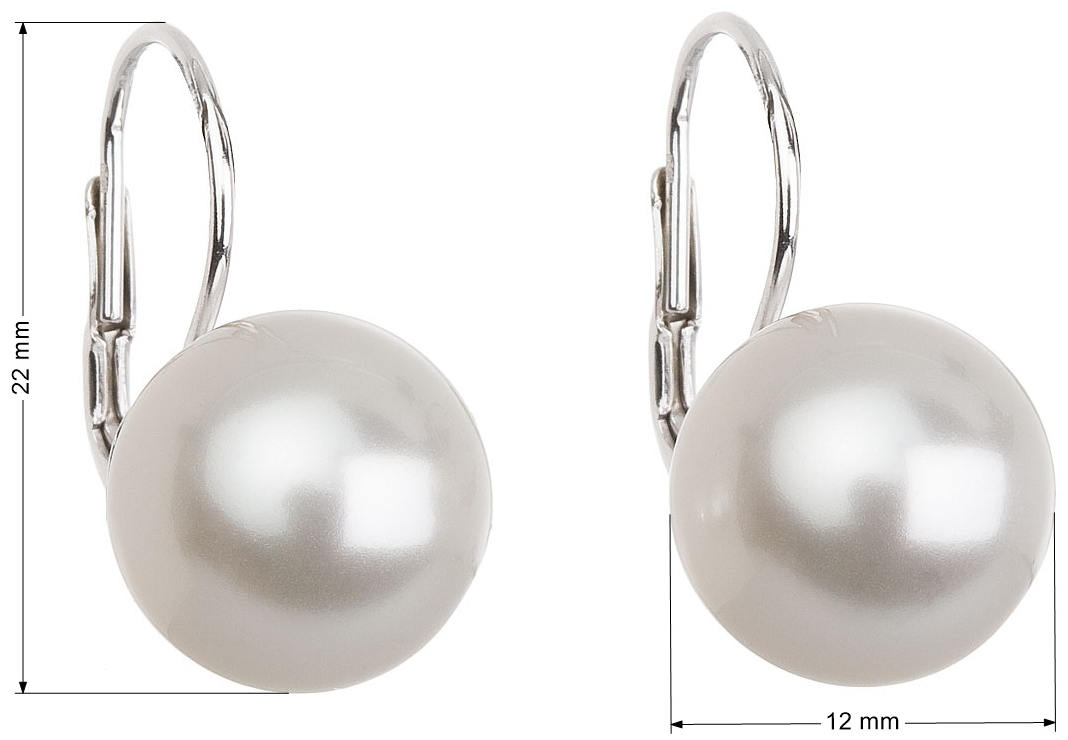 Strieborné náušnice visiace s perlou Swarovski biele okrúhle 31144.1