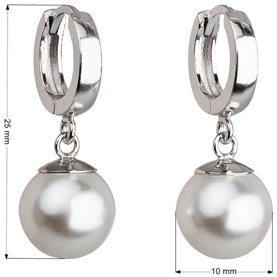 Strieborné náušnice visiace s perlou Swarovski biele okrúhle 31151.1