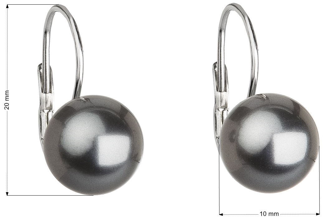 Strieborné náušnice visiace s perlou Swarovski sivé okrúhle 31143.3 grey