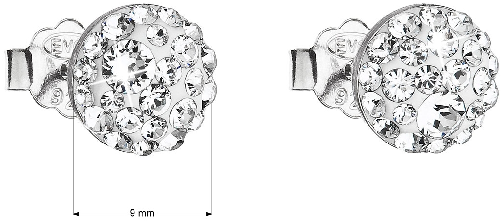 Strieborné náušnice kôstka s krištáľmi Swarovski biele okrúhle 31136.1