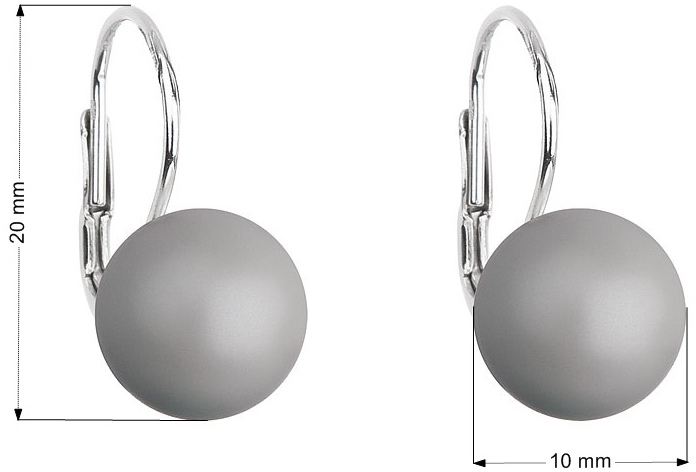 Strieborné náušnice visiace s perlou Swarovski šedé okrúhle 31143.3 pastel grey