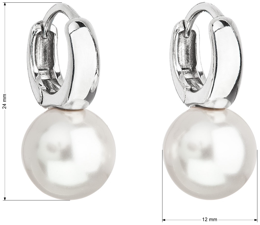 Strieborné náušnice visiace s perlou Swarovski biele okrúhle 31218.1
