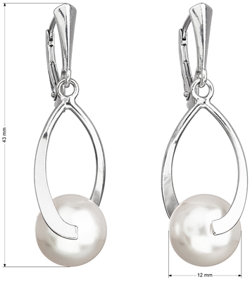 Strieborné náušnice visiace s perlou Swarovski biele okrúhle 31225.1