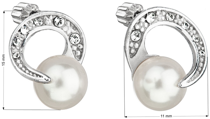 Strieborné náušnice kôstka s perlou Swarovski biele okrúhle 31239.1