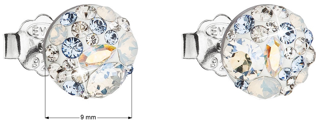 Strieborné náušnice kôstka s krištáľmi Swarovski modré okrúhle 31136.3 light sapphire