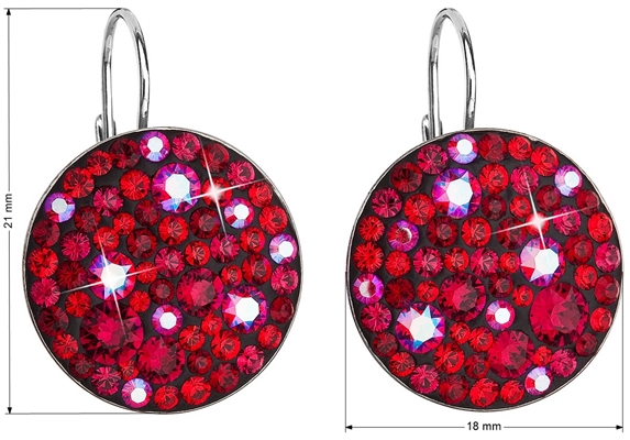 Strieborné náušnice visiace s krištálmi Swarovski červené okrúhle 31161.3 cherry