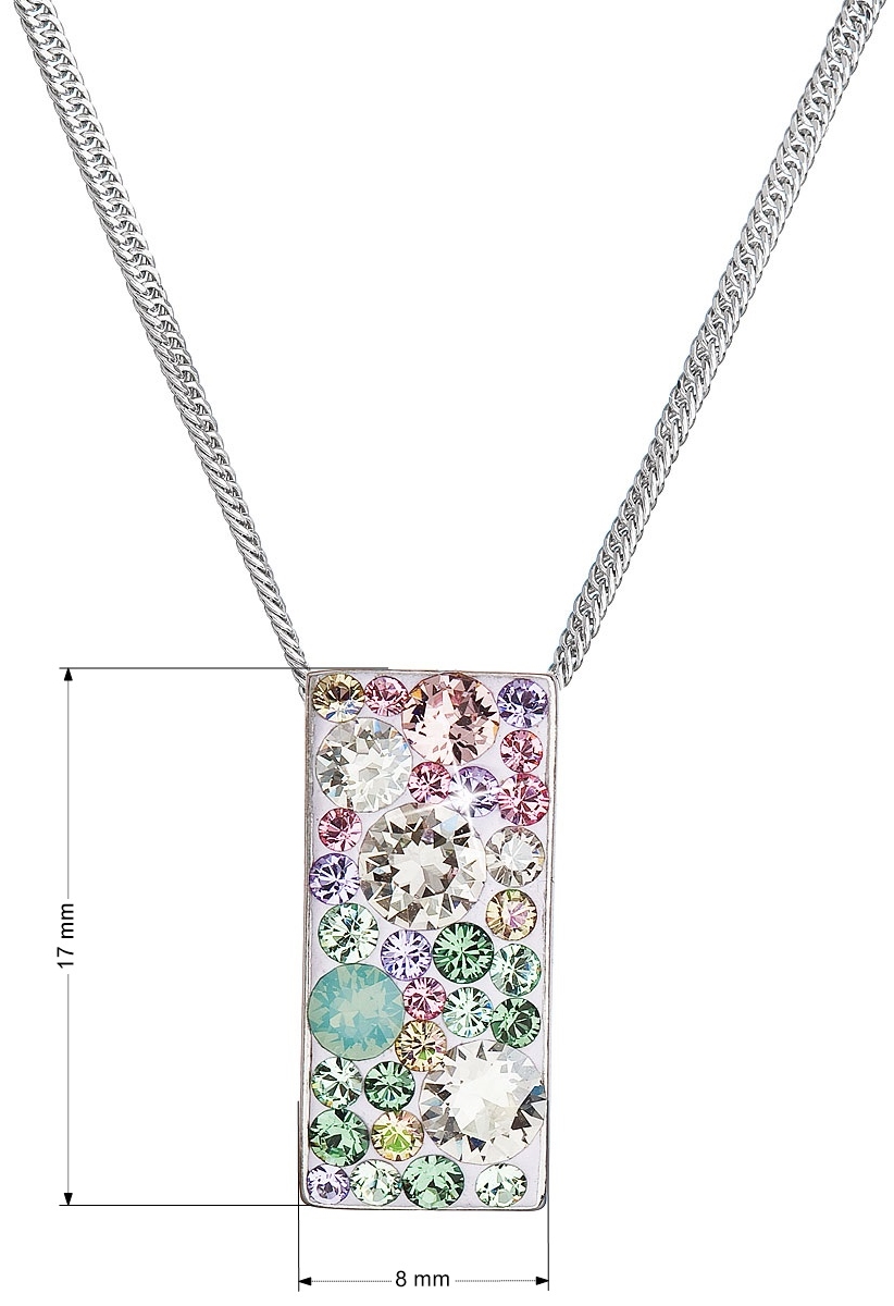 Strieborný náhrdelník so Swarovski kryštálmi ružovo-zelený obdĺžnik 32074.3 sakura