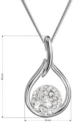 Strieborný náhrdelník so Swarovski kryštálmi kvapka 32075.1 biela