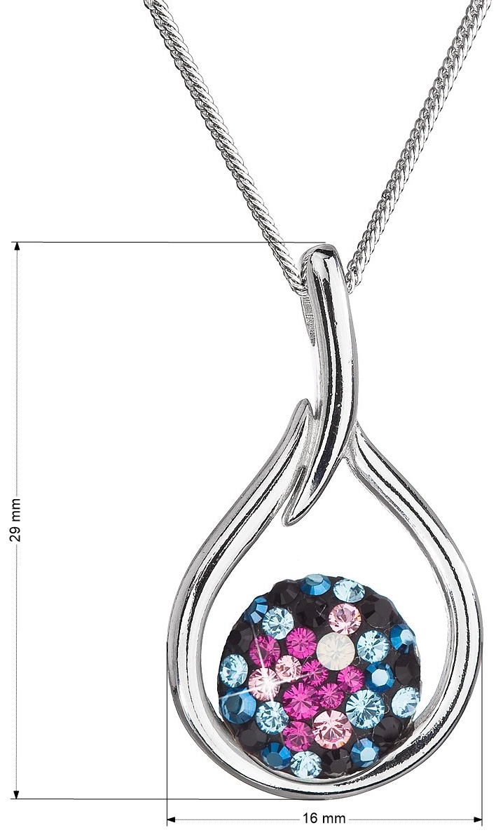 Strieborný náhrdelník so Swarovski kryštálmi kvapka 32075.4 galaxy 