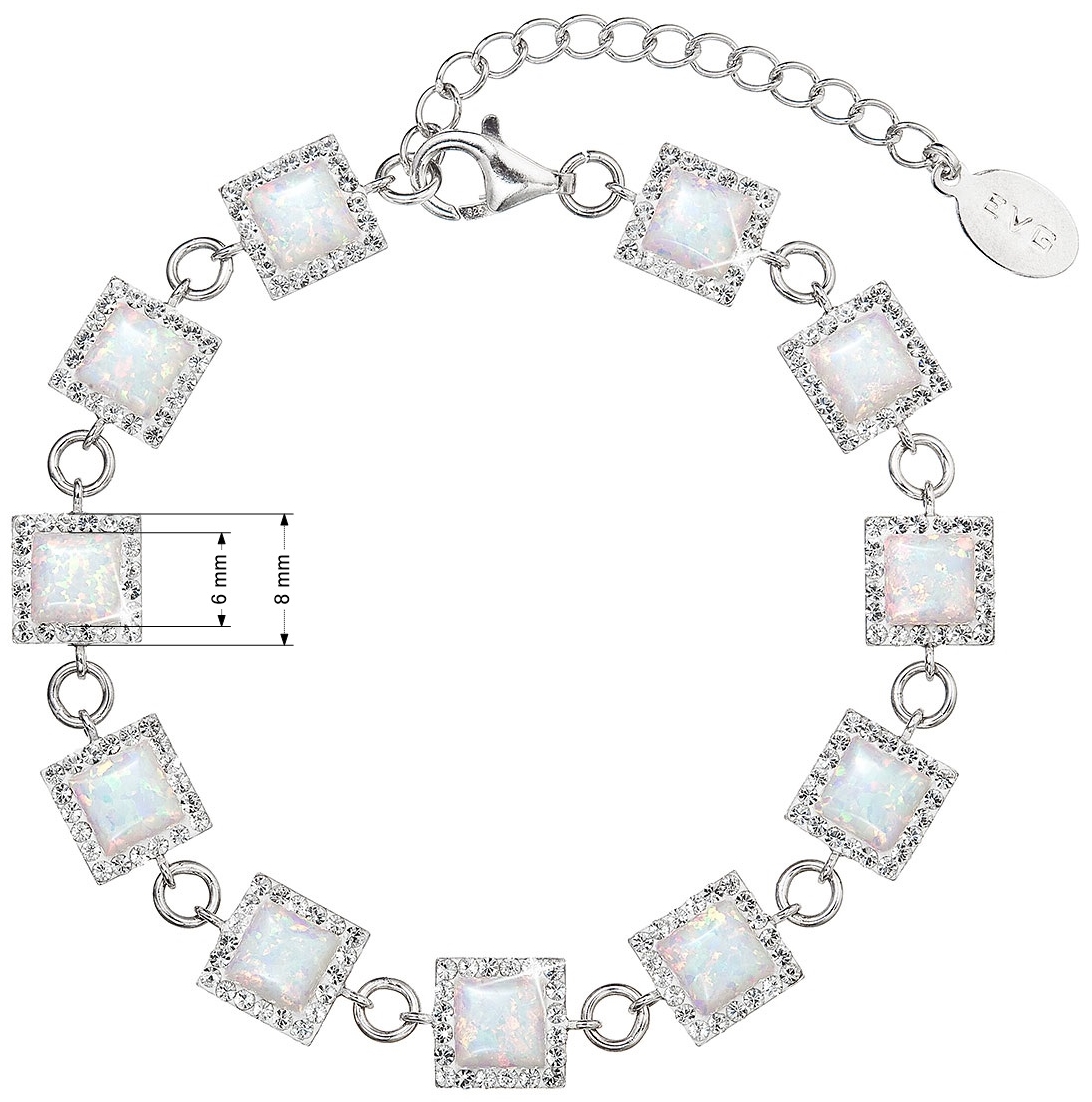 Strieborný náramok so syntetickým opálom a kryštálmi Preciosa biely štvorec 33047.1 white