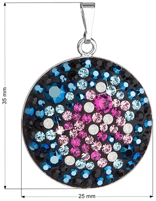 Strieborný prívesok s krištáľmi Swarovski mix farieb modrá ružová okrúhly 34131.4 galaxy