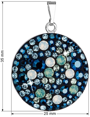 Strieborný prívesok s krištáľmi Swarovski modrý okrúhly 34131.4 pacific